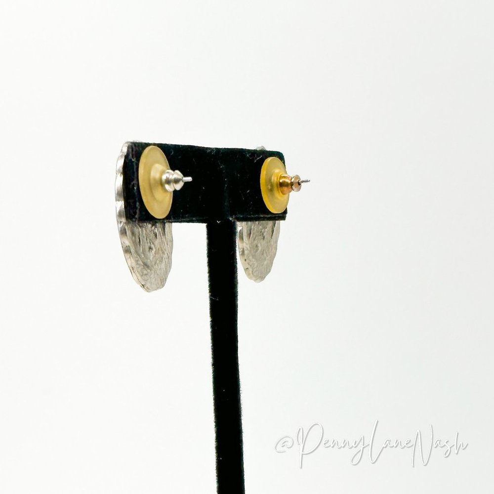 Vintage Silver Tribal Plate/Buckle Push Back Earrings - Picture 6 of 7
